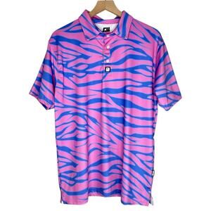 Greater Half Trippin Zebra Performance Polo Shirt Pink & Blue Zebra Large
